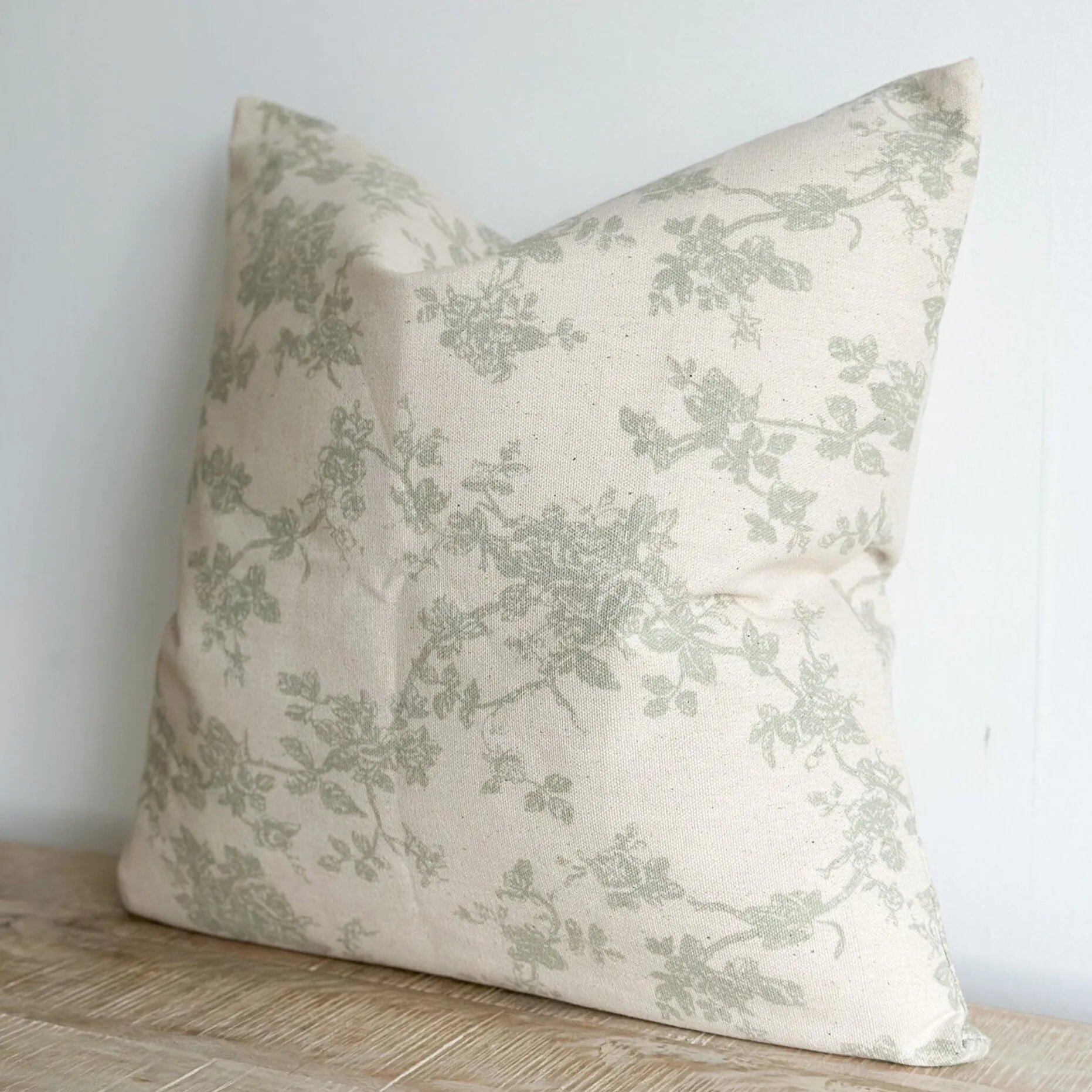 Sage Floral Print 100% Cotton Square Cushion