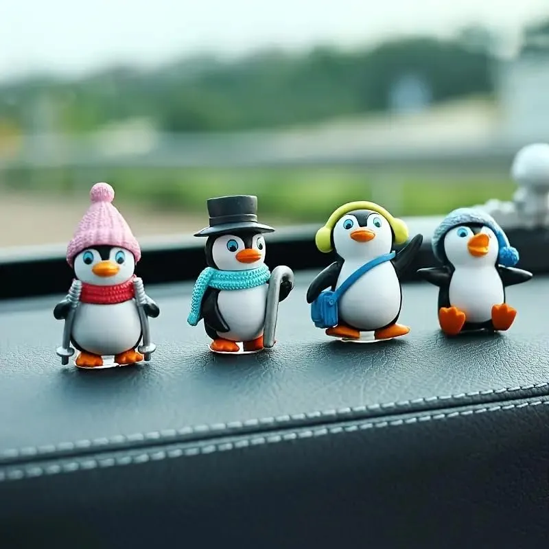 SATYAM KRAFT 1 Set Cute Penguin Figurines Miniature Multiuse as Decorations, Cake Topper, Miniature, Showpieces, Table Topper, Gift Item (1 Set, Multicolor) (Model 3)