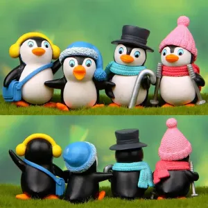 SATYAM KRAFT 1 Set Cute Penguin Figurines Miniature Multiuse as Decorations, Cake Topper, Miniature, Showpieces, Table Topper, Gift Item (1 Set, Multicolor) (Model 3)