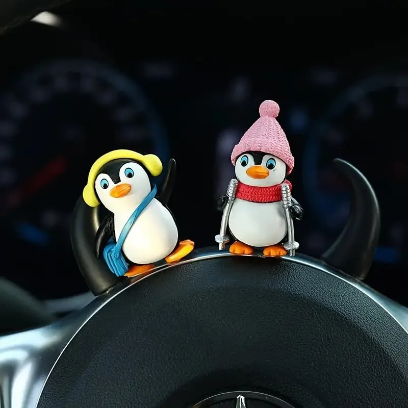 SATYAM KRAFT 1 Set Cute Penguin Figurines Miniature Multiuse as Decorations, Cake Topper, Miniature, Showpieces, Table Topper, Gift Item (1 Set, Multicolor) (Model 3)