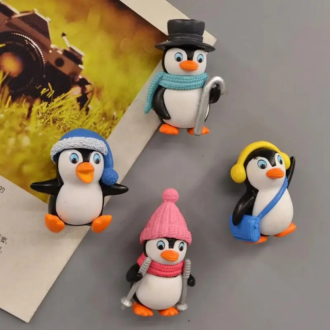 SATYAM KRAFT 1 Set Cute Penguin Figurines Miniature Multiuse as Decorations, Cake Topper, Miniature, Showpieces, Table Topper, Gift Item (1 Set, Multicolor) (Model 3)