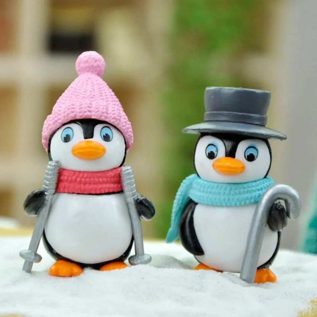 SATYAM KRAFT 1 Set Cute Penguin Figurines Miniature Multiuse as Decorations, Cake Topper, Miniature, Showpieces, Table Topper, Gift Item (1 Set, Multicolor) (Model 3)