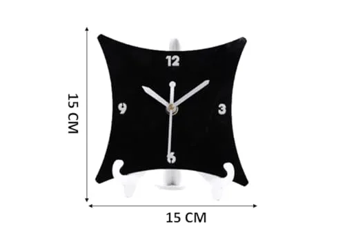 SHOPARAM Acrylic Table Top Clock with Stand Study & Office Kids Room White & Black Color 15 Cm with Out Glass (CL - 098)