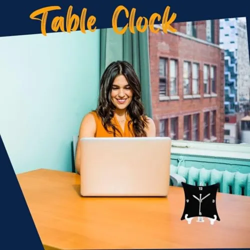 SHOPARAM Acrylic Table Top Clock with Stand Study & Office Kids Room White & Black Color 15 Cm with Out Glass (CL - 098)