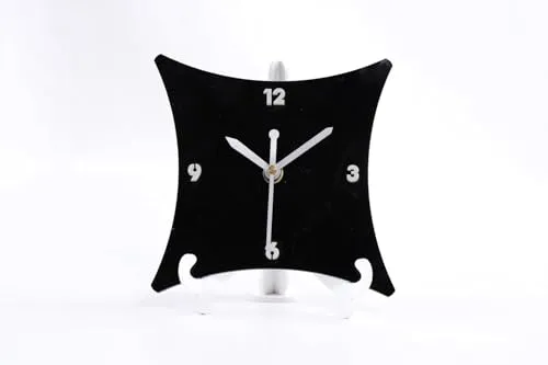 SHOPARAM Acrylic Table Top Clock with Stand Study & Office Kids Room White & Black Color 15 Cm with Out Glass (CL - 098)