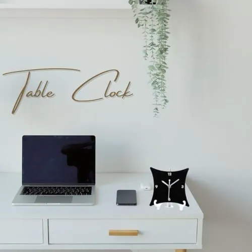 SHOPARAM Acrylic Table Top Clock with Stand Study & Office Kids Room White & Black Color 15 Cm with Out Glass (CL - 098)