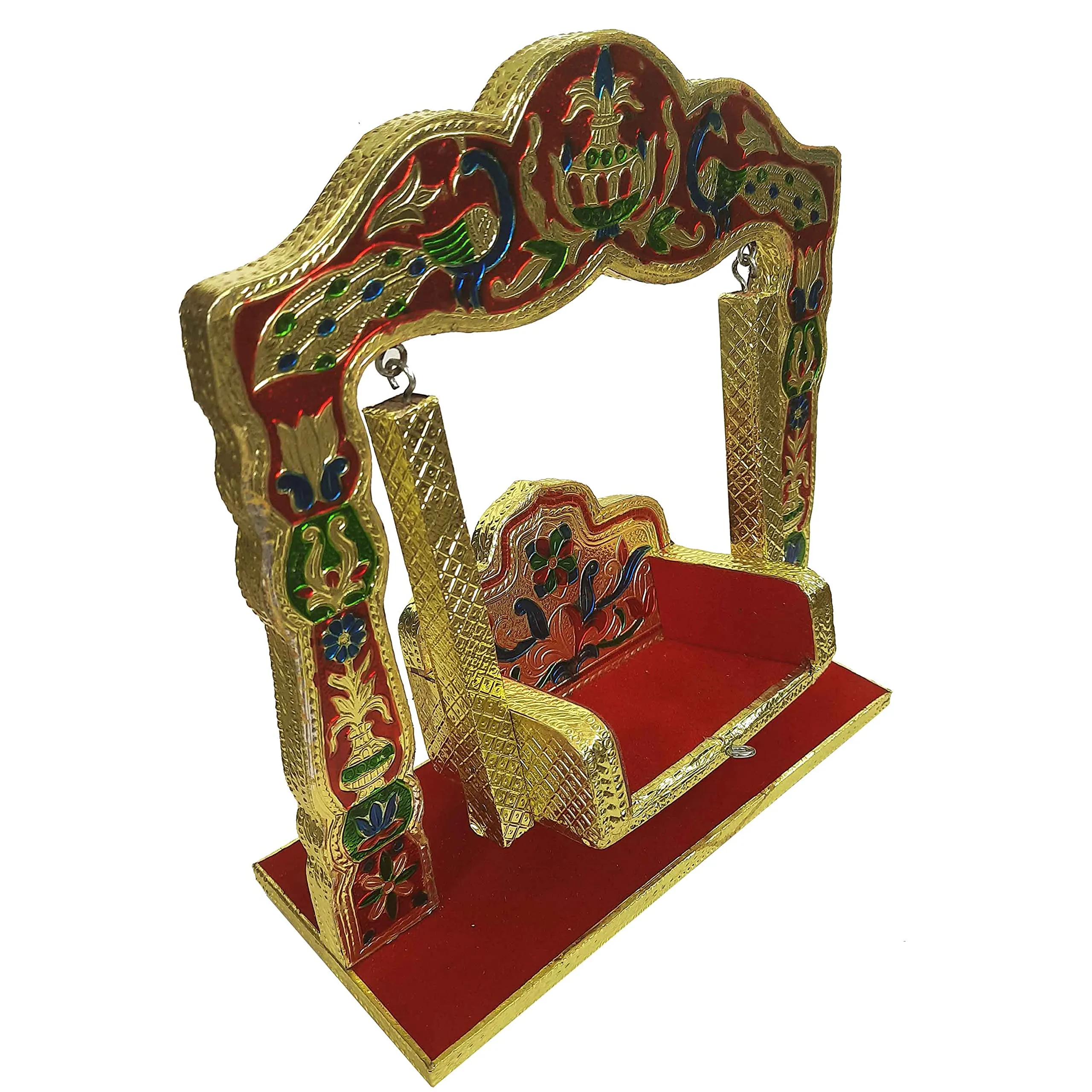 SK CRAFT Jaipuri Meenakari Wooden Handcrafted Decorated Peacock Laddu Gopal Jhula, jhula for laddu Gopal-Small Size (10x9 Inches)
