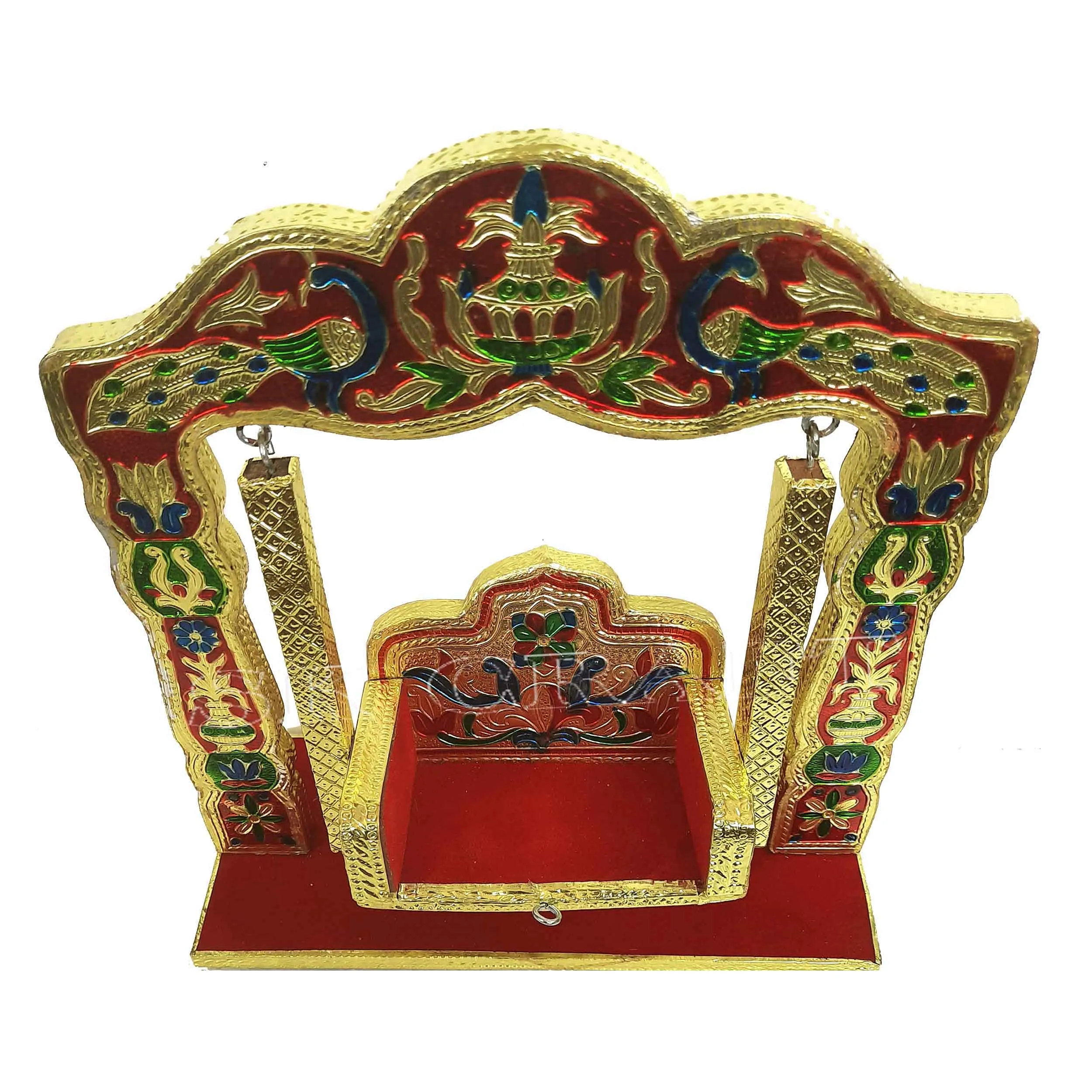 SK CRAFT Jaipuri Meenakari Wooden Handcrafted Decorated Peacock Laddu Gopal Jhula, jhula for laddu Gopal-Small Size (10x9 Inches)