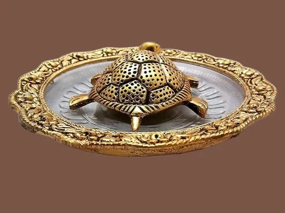 Soni craft Metal Feng Shui Golden Tortoise on Glass Plate - 6 inches Turtle Showpiece for Good Luck Vastu - Kachua for vajhan of laxmi ji Home, Office, Living Room, Hotel - Gift for Girlfriend Mom Dad