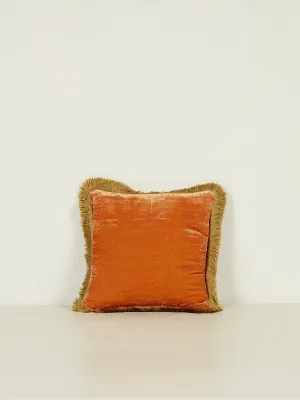 Square Cushion 27x27 - Tangerine with Gold Fringe