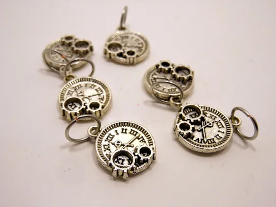 Steampunk: Set of 6 Pocket Watch Stitch Markers