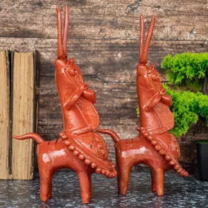 Terracotta Kathakali Bankura Horse (Set of 2) T001 || (H x W x L)= 8 inch x 4 inch x 5 inch