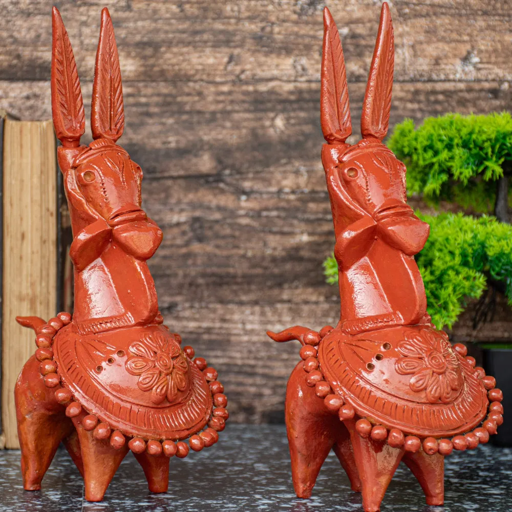 Terracotta Kathakali Bankura Horse (Set of 2) T001 || (H x W x L)= 8 inch x 4 inch x 5 inch