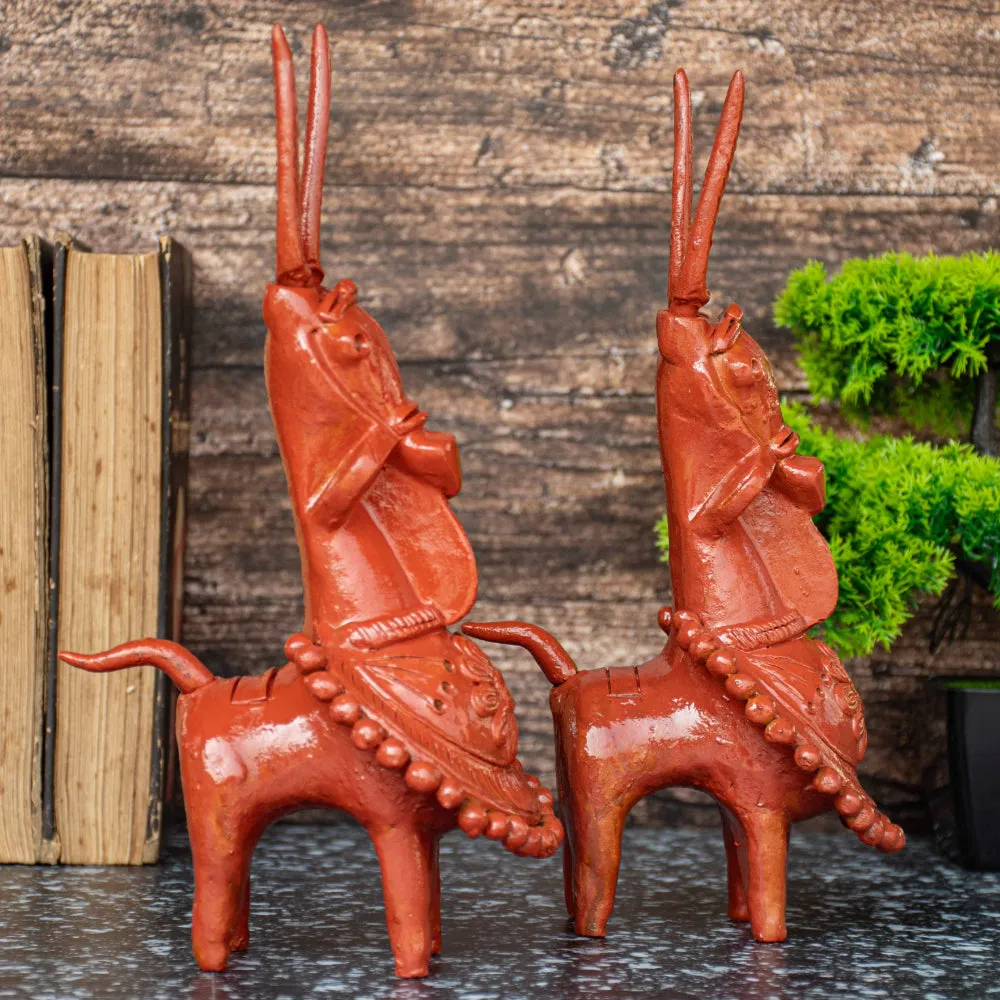 Terracotta Kathakali Bankura Horse (Set of 2) T001 || (H x W x L)= 8 inch x 4 inch x 5 inch