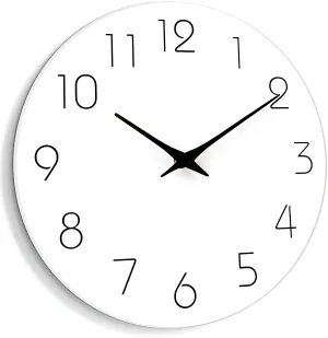 TEX-RO Wall Clock 10 Inch White Wall Clock for Home Battery Operated Simple Minimalist Style White Numbers Wall Watch for Home Decorative for Living Room,Kitchen,Home,Office,Bathroom(10" White)