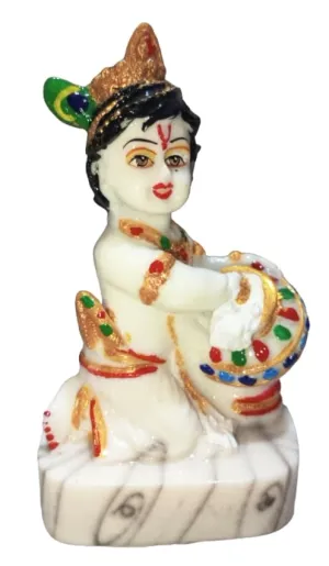 The Craft Store Small White Makhan Chor Krishna Idol - Little Krishna Murti Idol Showpiece for Home Temple Pooja Room/Polyresin Gift Items for House Warming Ceremony.[ 4 Inches].