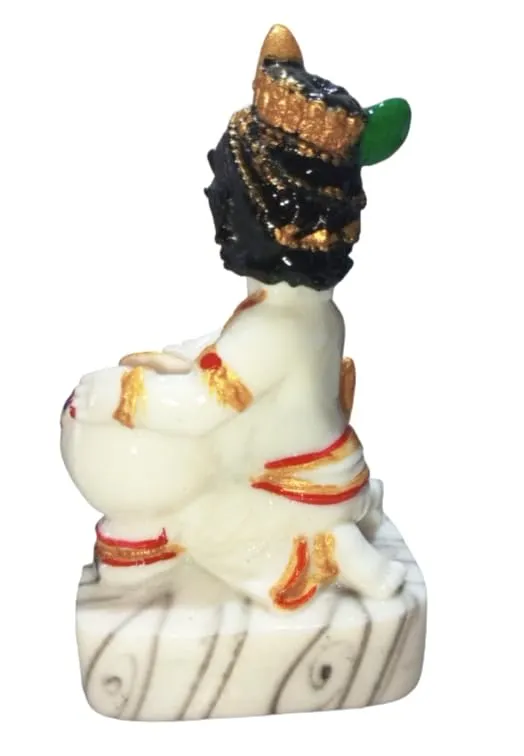 The Craft Store Small White Makhan Chor Krishna Idol - Little Krishna Murti Idol Showpiece for Home Temple Pooja Room/Polyresin Gift Items for House Warming Ceremony.[ 4 Inches].