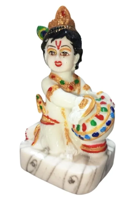 The Craft Store Small White Makhan Chor Krishna Idol - Little Krishna Murti Idol Showpiece for Home Temple Pooja Room/Polyresin Gift Items for House Warming Ceremony.[ 4 Inches].