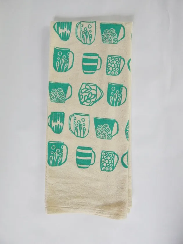 Turquoise Kitchen Mugs Hand Towel