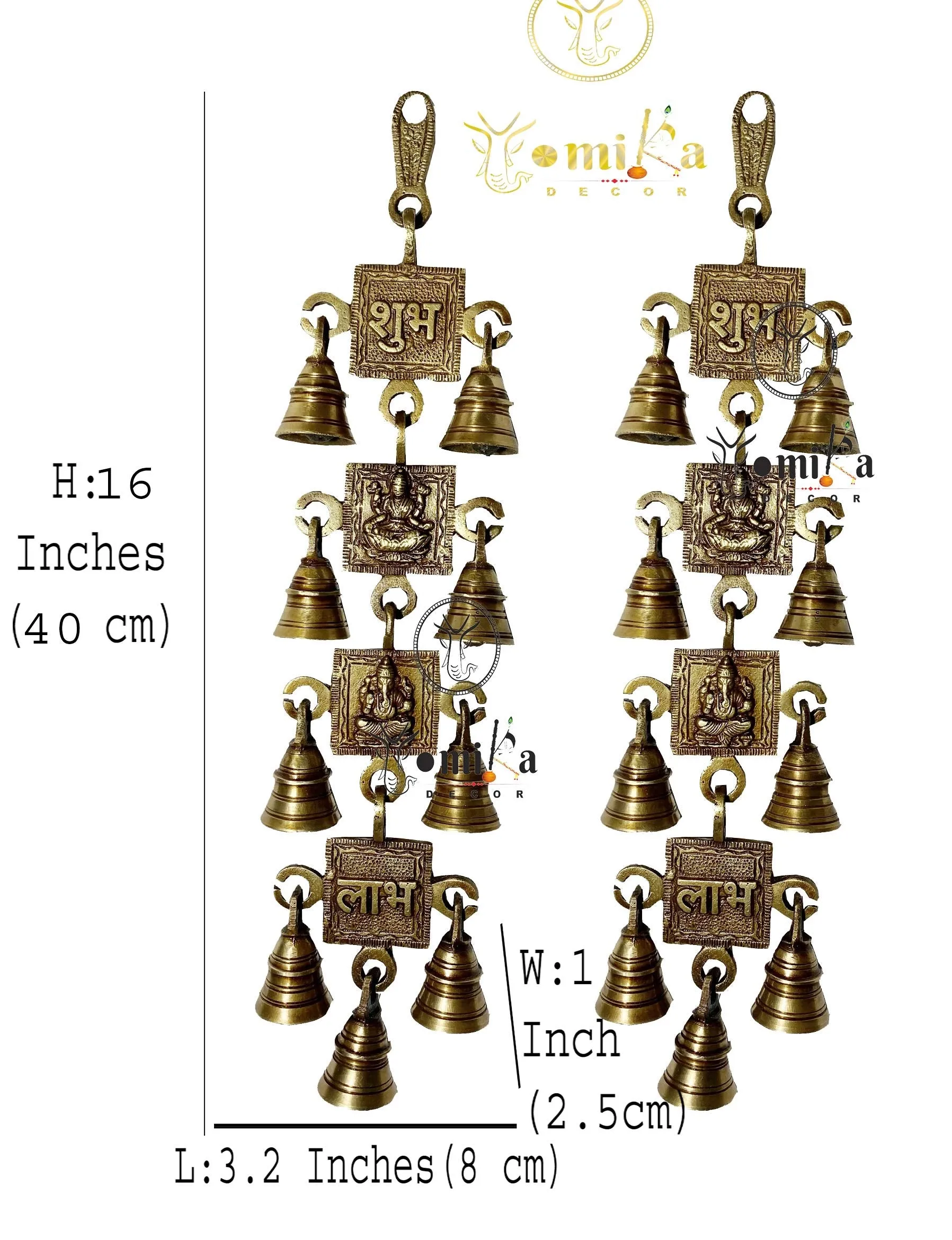 Vyomika Decor Shubh Laxmi Ganesha Labh Religious Hanging Pair of Feng Shui Hanging Bells|Size: 10.00 X 2.50 X 40.00 cms.|Weight: 1080.00 gms.|Brand: Brand: Vyomika Décor