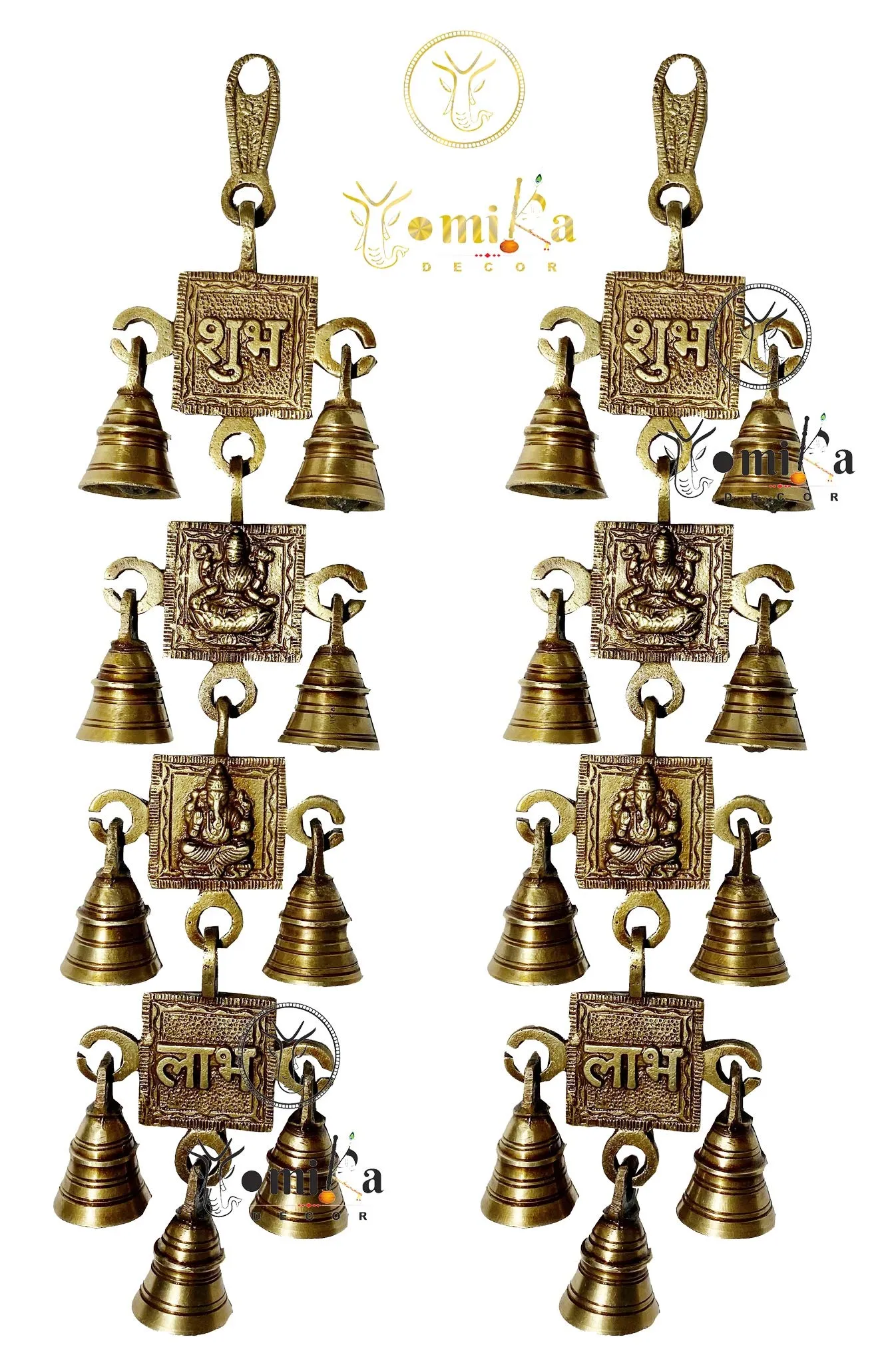Vyomika Decor Shubh Laxmi Ganesha Labh Religious Hanging Pair of Feng Shui Hanging Bells|Size: 10.00 X 2.50 X 40.00 cms.|Weight: 1080.00 gms.|Brand: Brand: Vyomika Décor
