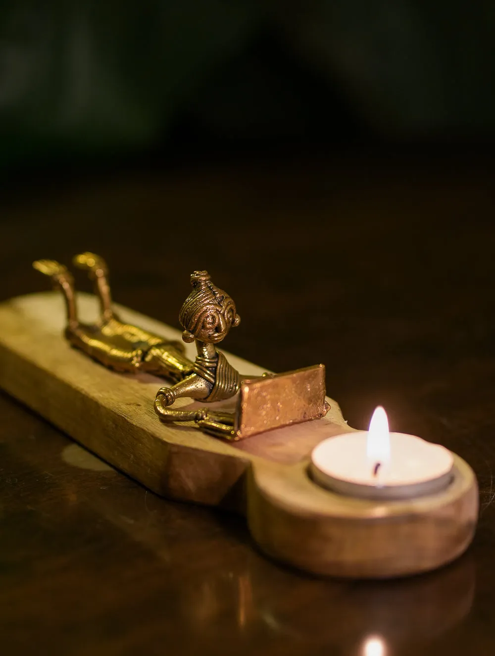 Wood & Dhokra Craft Tealight Holder - Laptop & Leisure