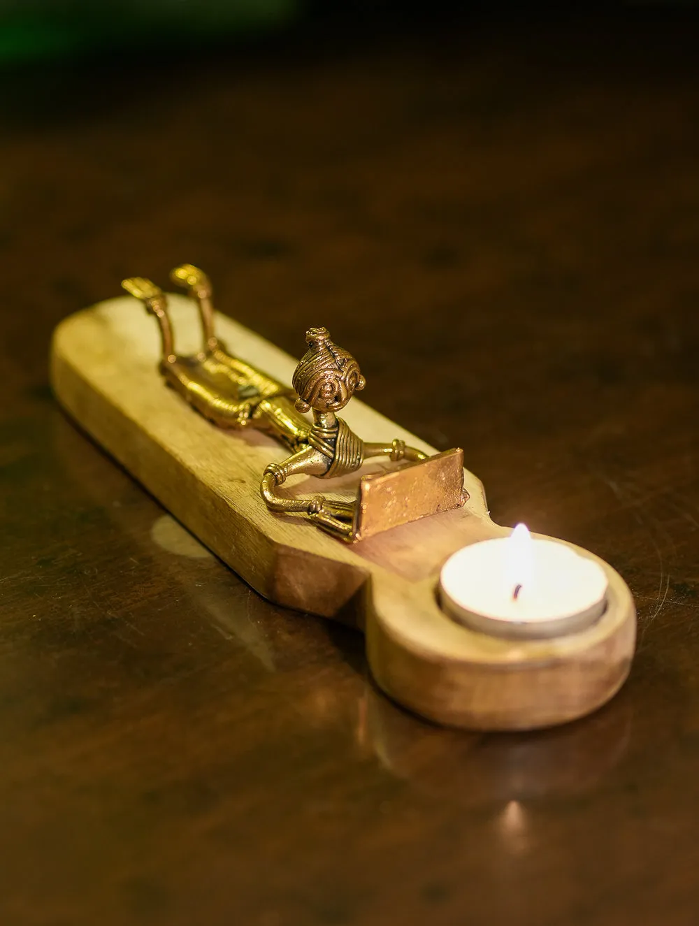 Wood & Dhokra Craft Tealight Holder - Laptop & Leisure