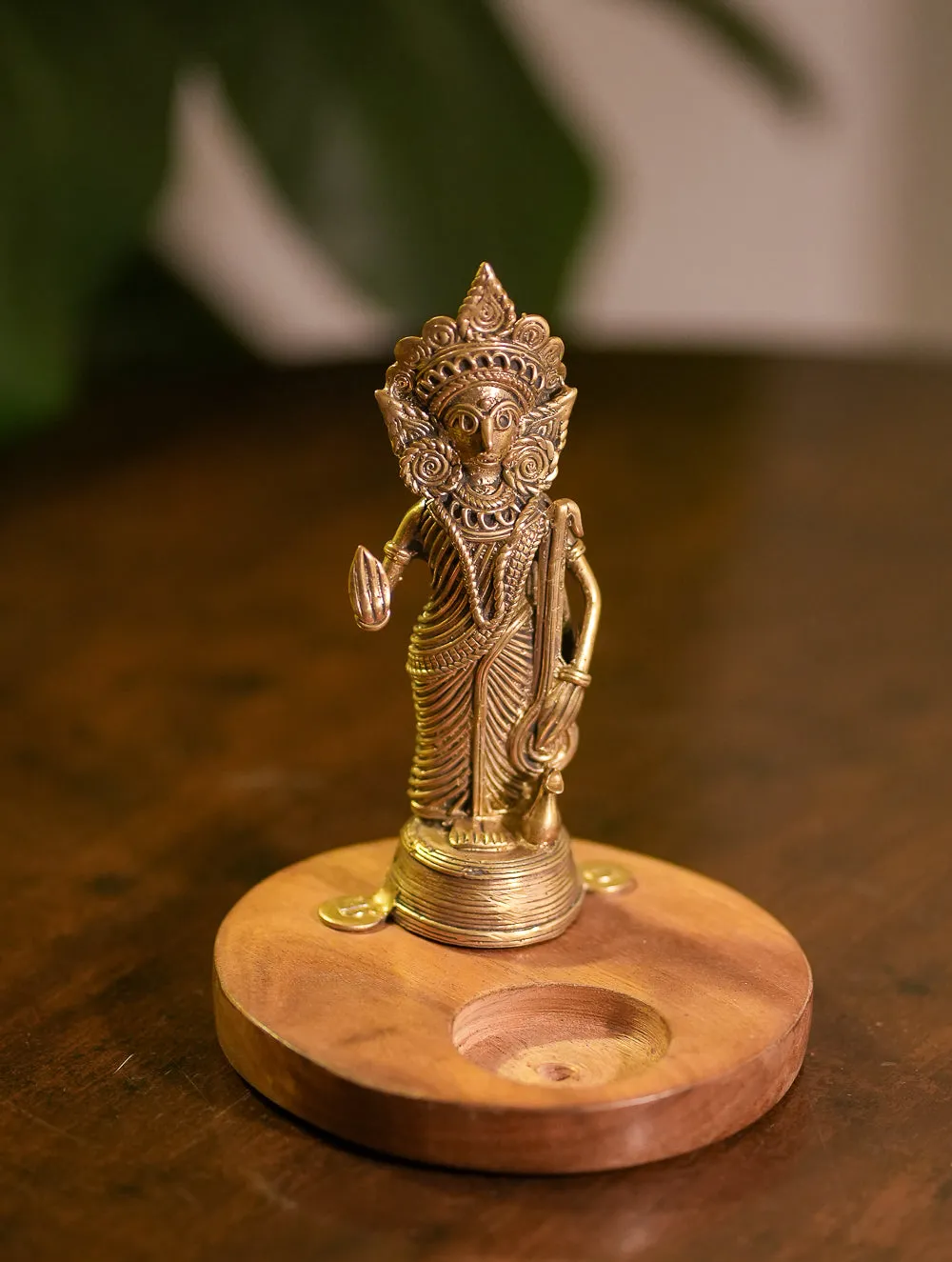 Wood & Dhokra Craft Tealight Holders - Saraswati