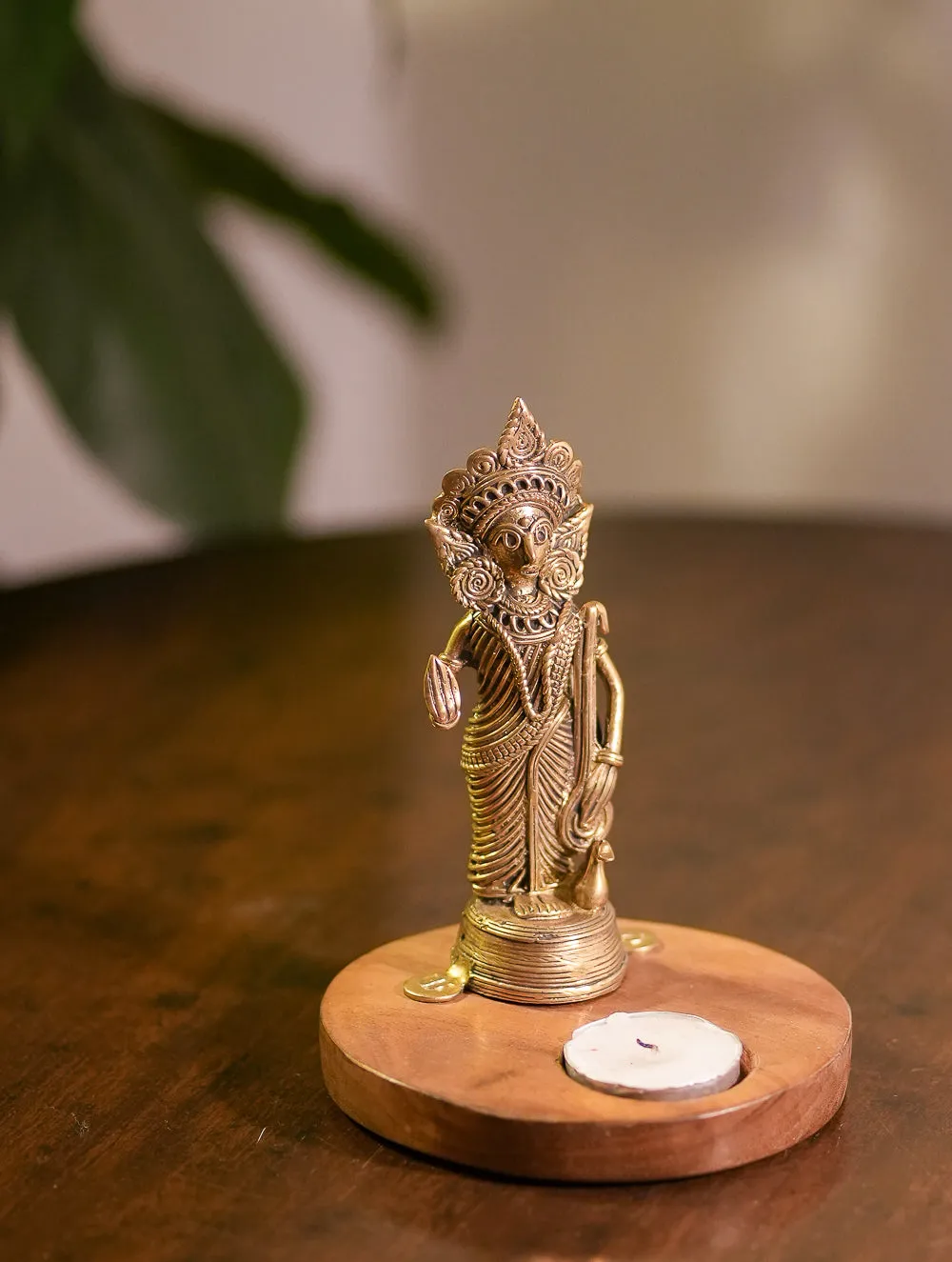 Wood & Dhokra Craft Tealight Holders - Saraswati