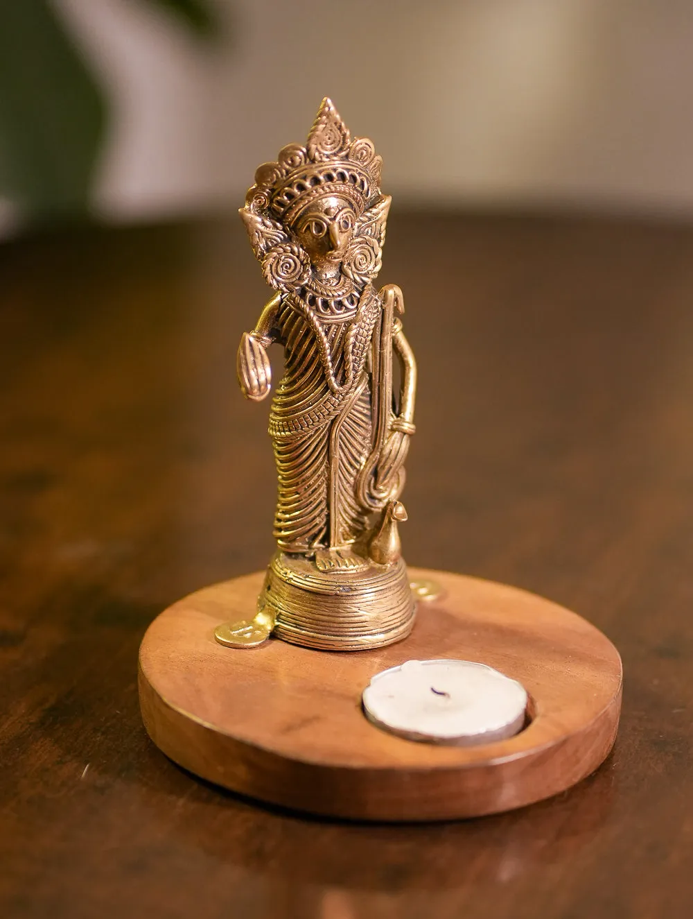 Wood & Dhokra Craft Tealight Holders - Saraswati