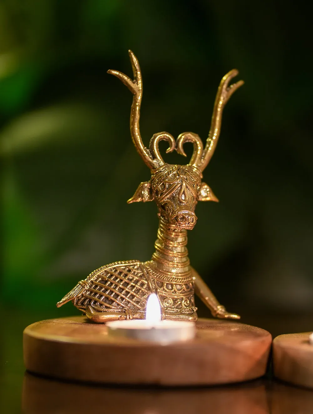 Wood & Dhokra Craft Tealight Holders (Set of 2) - The Deer