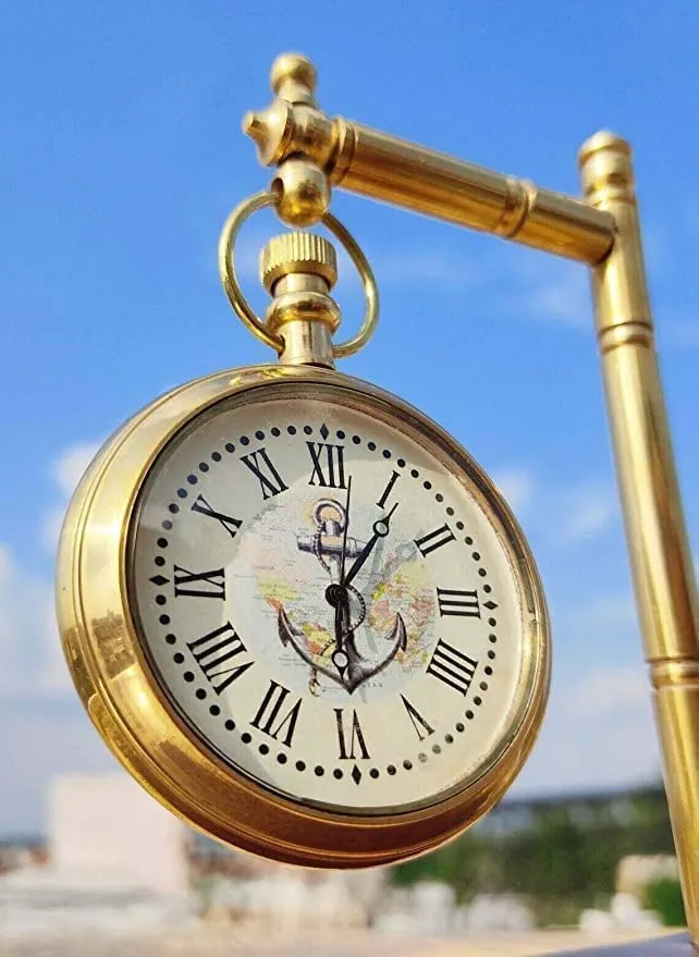 Wooden Base Antique Brass Table Clock Shelf and Desk Clock for Office Home Décor Living Room Bed Room (Small Size)