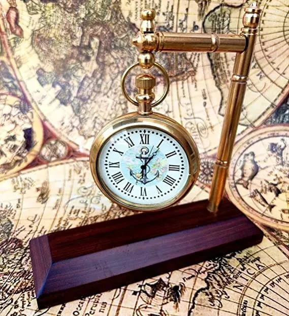 Wooden Base Antique Brass Table Clock Shelf and Desk Clock for Office Home Décor Living Room Bed Room (Small Size)