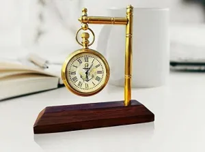 Wooden Base Antique Brass Table Clock Shelf and Desk Clock for Office Home Décor Living Room Bed Room (Small Size)