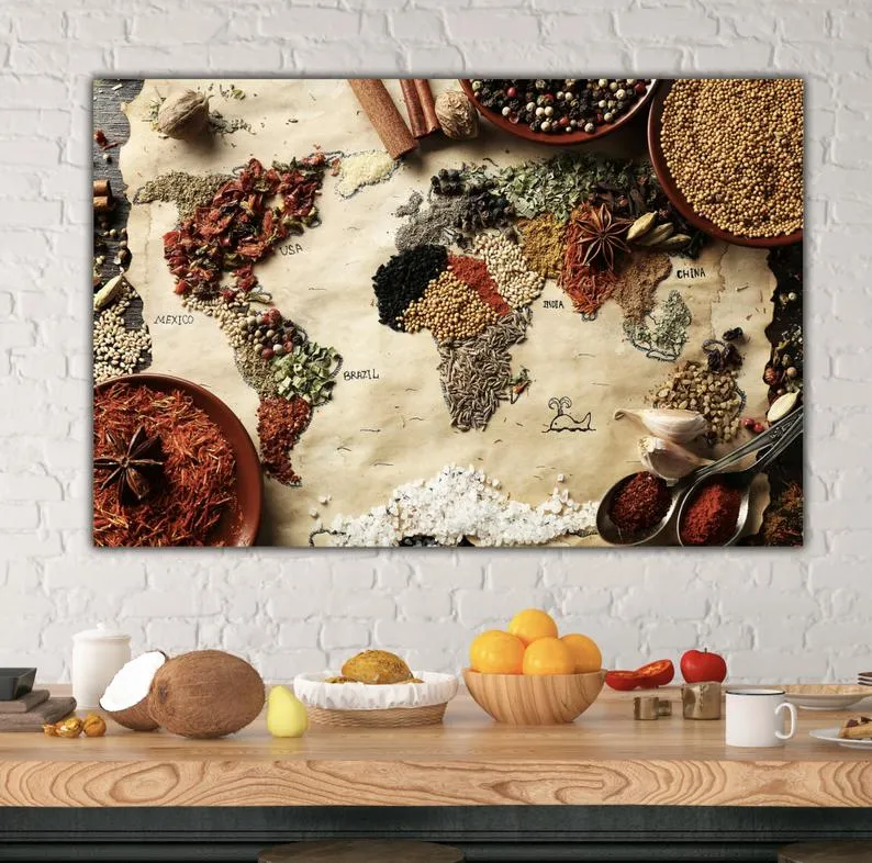 World Spice Map Canvas Art